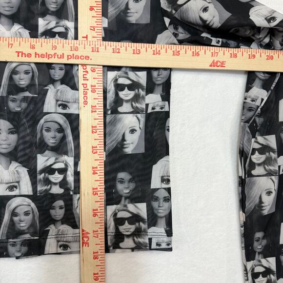 Barbie x Forever 21 Small Long Sleeve Top Sheer Mesh Doll Print Black Festival - Picture 10 of 13